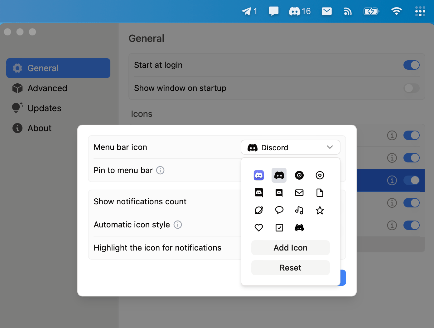 Customize Slack menu bar icon