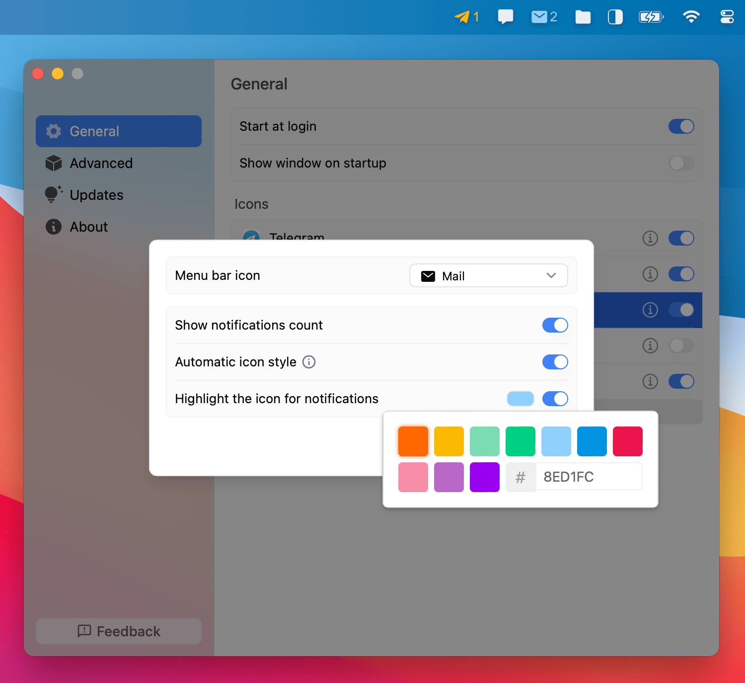 Custom notification highlight colors in action