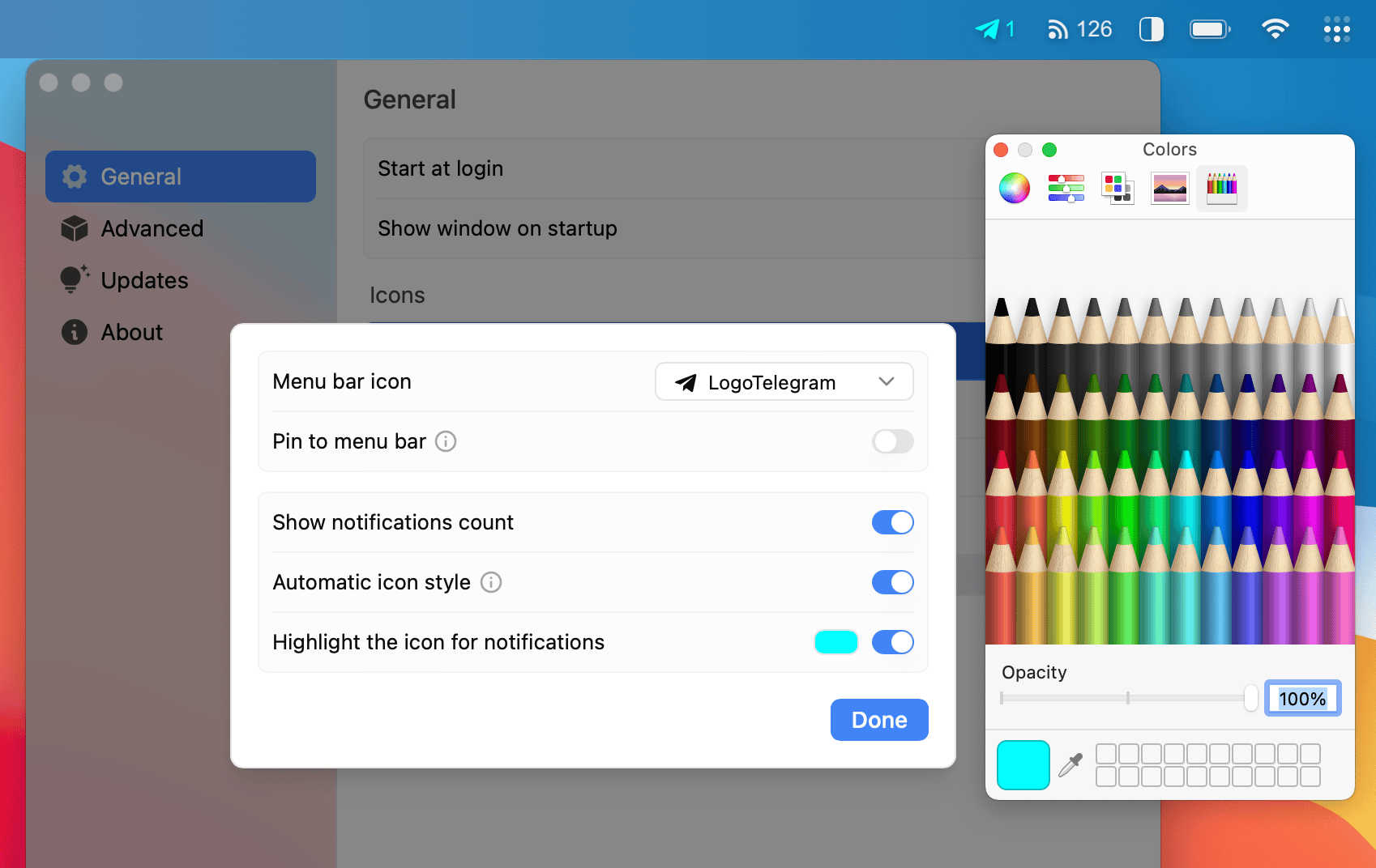 Native color panel and pin option