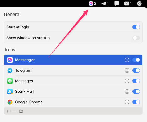 Add Messenger to the menu bar