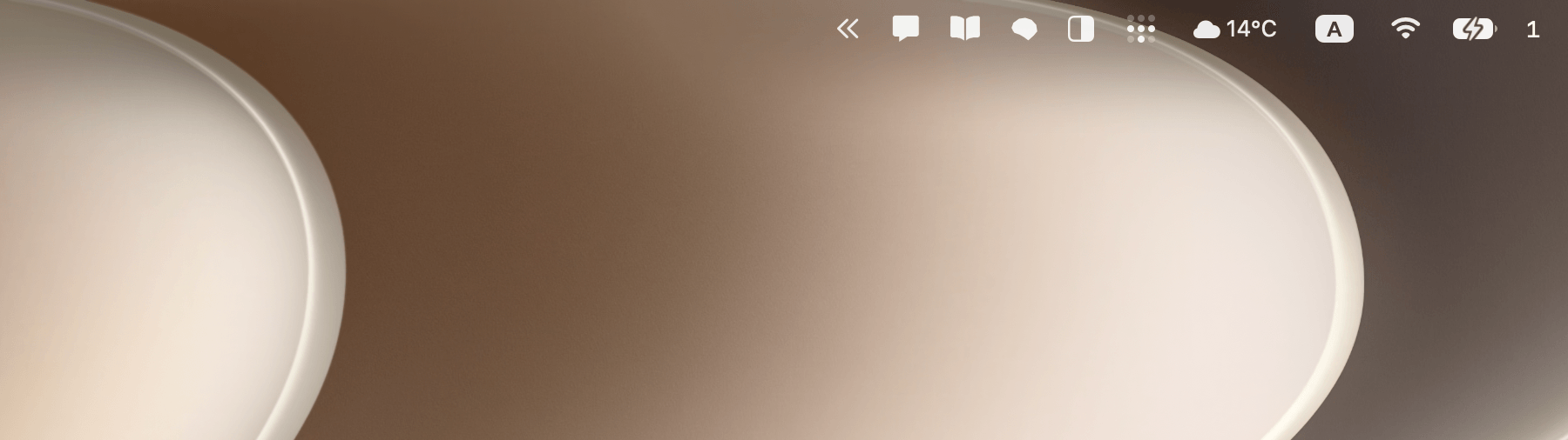 macOS 27 menu bar in its collapsed state, with the arrow button hiding the overflow icons near the notch