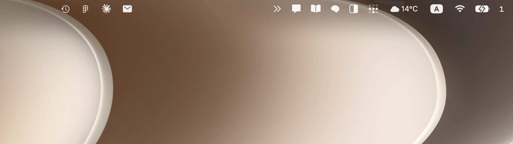 macOS 27 menu bar expanded, revealing the previously hidden icons to the left of the arrow button