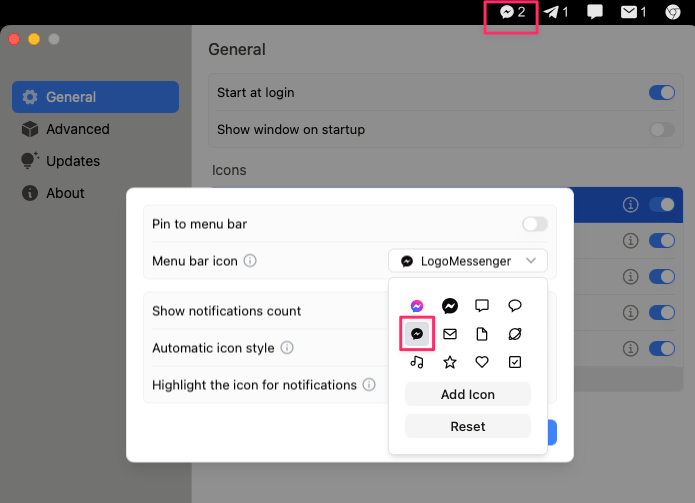 Customize Messenger menu bar icon